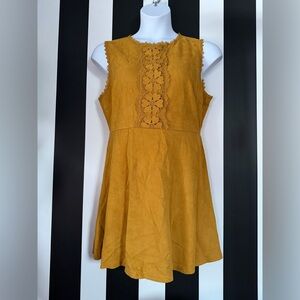 Buttery Soft Suede-like Mustard Fit & Flare Dress with Lace Detail: Size 16P